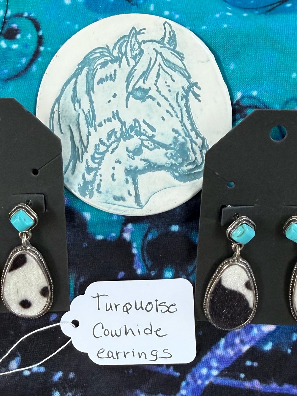 Turquoise Cowhide 🐄 Teardrop Earrings- 2 Pairs! S